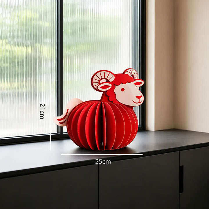 Buddha Stones Year of the Goat Red Felt Chinese Zodiac Prosperity Sheep Tabletop Cute Animal Decor - Year of the Goat - Medium Approx. 21*25cm - image 2