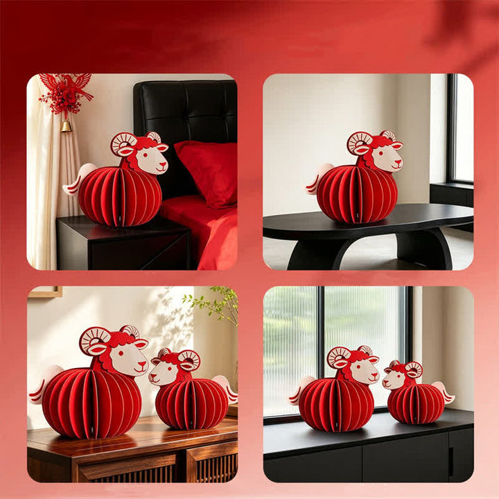 Buddha Stones Year of the Goat Red Felt Chinese Zodiac Prosperity Sheep Tabletop Cute Animal Decor - image 7