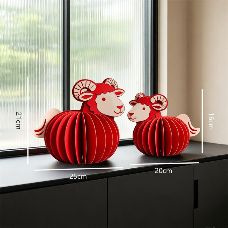 Buddha Stones Year of the Goat Red Felt Chinese Zodiac Prosperity Sheep Tabletop Cute Animal Decor - image 6