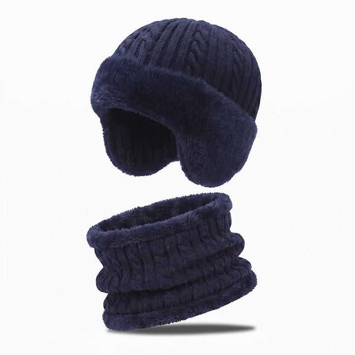 Buddha Stones Winter Ribbed Knit Plush Trim Balaclava Men's Hat - MidnightBlue - image 0