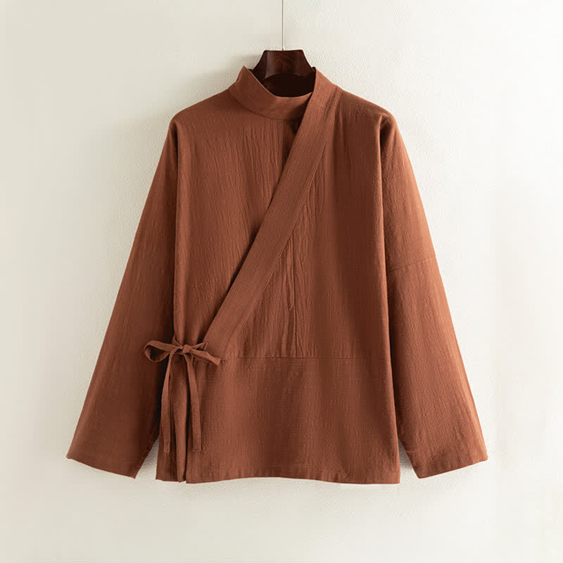 Buddha Stones Fall Minimalist Tang Style Drawstring Solid Cotton Linen Women's Kimono - image 1