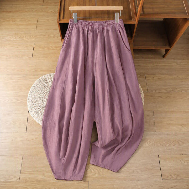 Buddha Stones Spring Summer Classic Casual Drawstring Solid Cropped Pants Women's Harem Pants With Pockets - PaleVioletRed - US12, UK/AU16, EU44 (3XL) - image 13