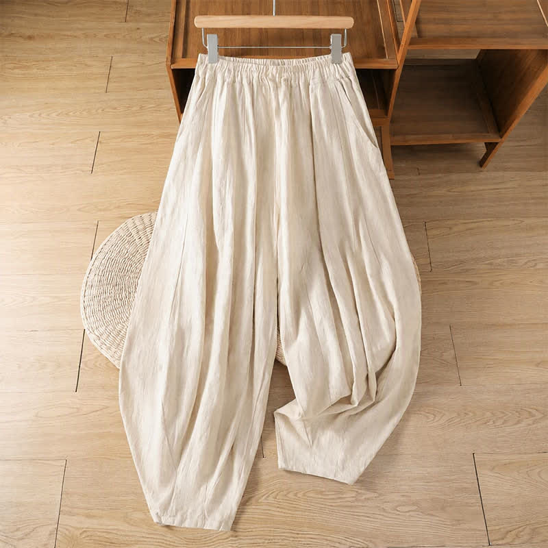 Buddha Stones Spring Summer Classic Casual Drawstring Solid Cropped Pants Women's Harem Pants With Pockets - AntiqueWhite - US12, UK/AU16, EU44 (3XL) - image 1