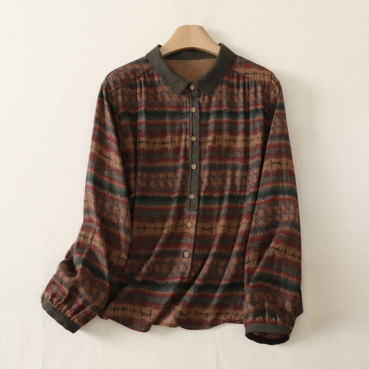 Buddha Stones Fall Casual Retro Button-Up Plaid Women's Long Sleeve Shirts - SaddleBrown - US4-16, UK/AU8-20, EU36-48 (F) - image 0