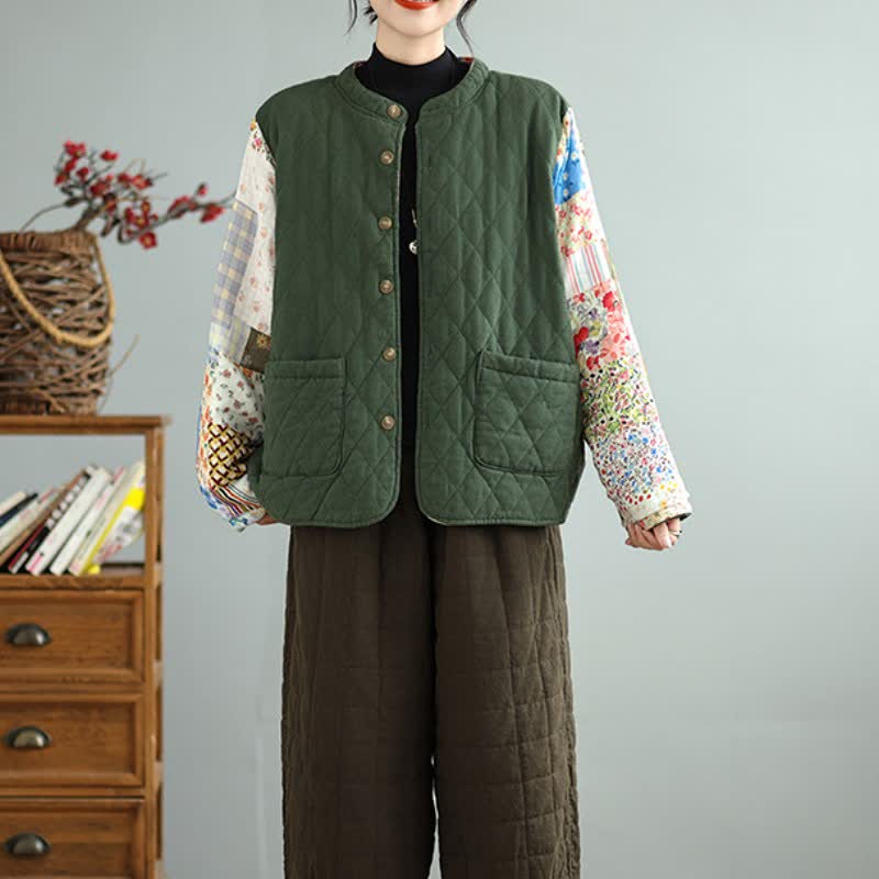 Buddha Stones Fall Winter Vintage Casual Button-Up Floral Patchwork Reversible Design Women's Jacket With Pockets - image 7