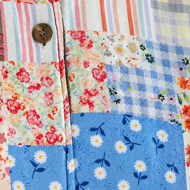 Buddha Stones Fall Winter Vintage Casual Button-Up Floral Patchwork Reversible Design Women's Jacket With Pockets - image 13
