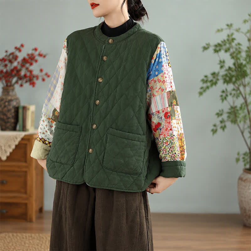 Buddha Stones Fall Winter Vintage Casual Button-Up Floral Patchwork Reversible Design Women's Jacket With Pockets - image 6