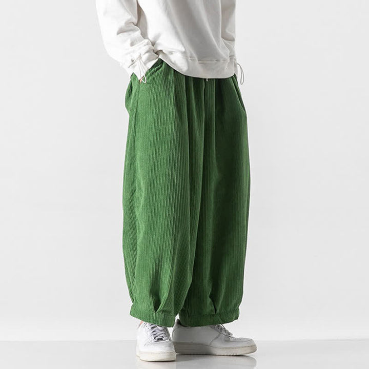 Buddha Stones Spring Fall Casual Minimalist Drawstring Solid Cropped Pants Corduroy Men's Wide Leg Pants With Pockets - image 29