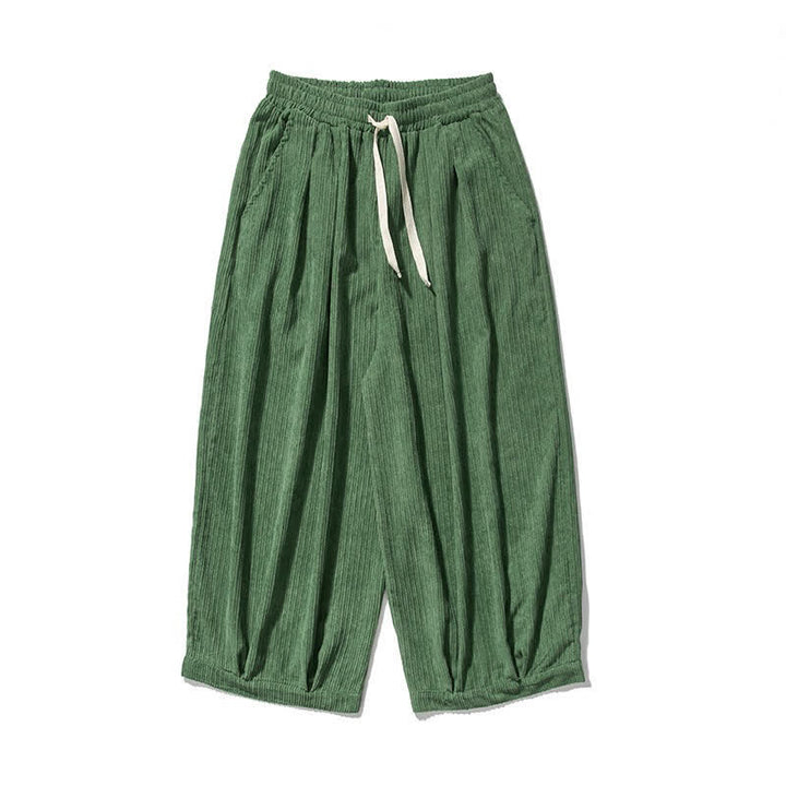Buddha Stones Spring Fall Casual Minimalist Drawstring Solid Cropped Pants Corduroy Men's Wide Leg Pants With Pockets - image 36