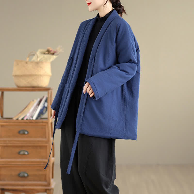Buddha Stones Fall Winter Casual Minimalist Solid Women's Kimono With Pockets - image 15