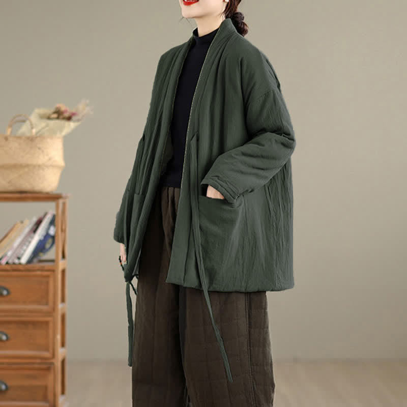 Buddha Stones Fall Winter Casual Minimalist Solid Women's Kimono With Pockets - image 2