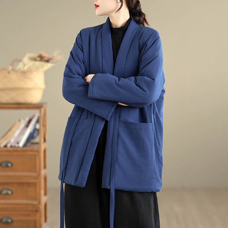 Buddha Stones Fall Winter Casual Minimalist Solid Women's Kimono With Pockets - image 16