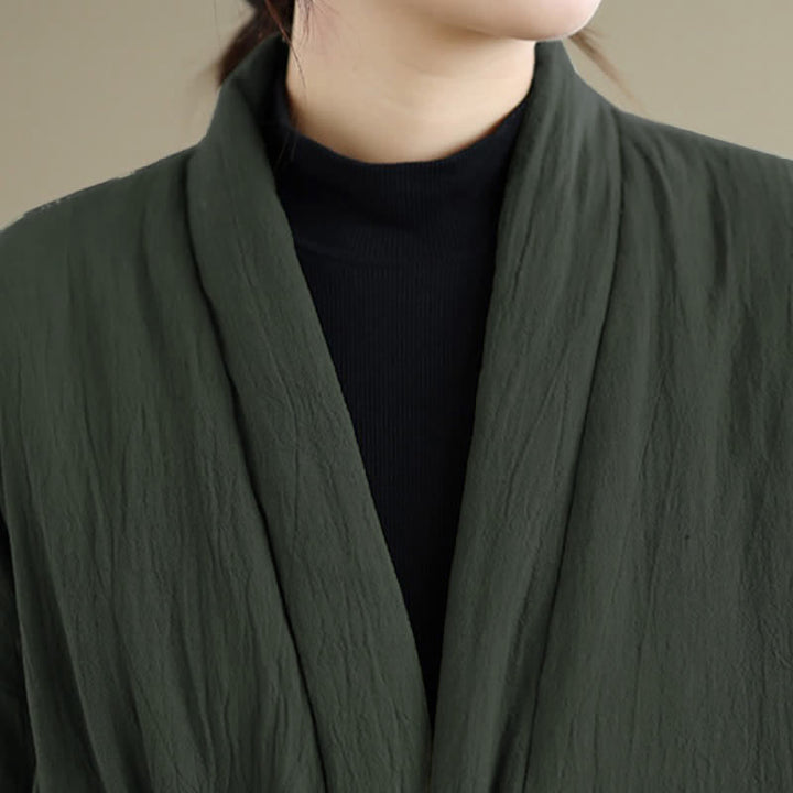 Buddha Stones Fall Winter Casual Minimalist Solid Women's Kimono With Pockets - image 6