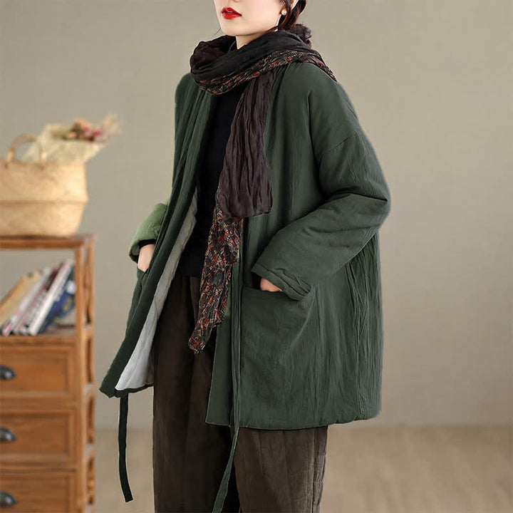 Buddha Stones Fall Winter Casual Minimalist Solid Women's Kimono With Pockets - image 3