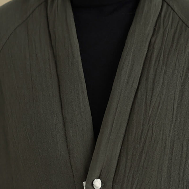 Buddha Stones Fall Winter Casual Tang Style Frog Button Solid Cropped Women's Kimono With Pockets - image 6