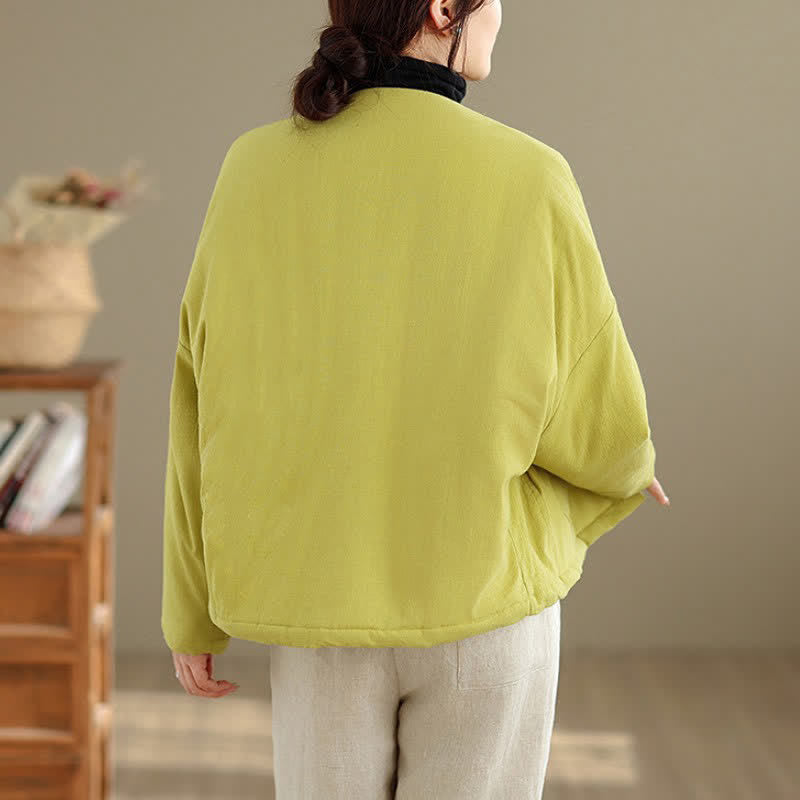 Buddha Stones Fall Winter Casual Tang Style Frog Button Solid Cropped Women's Kimono With Pockets - image 27