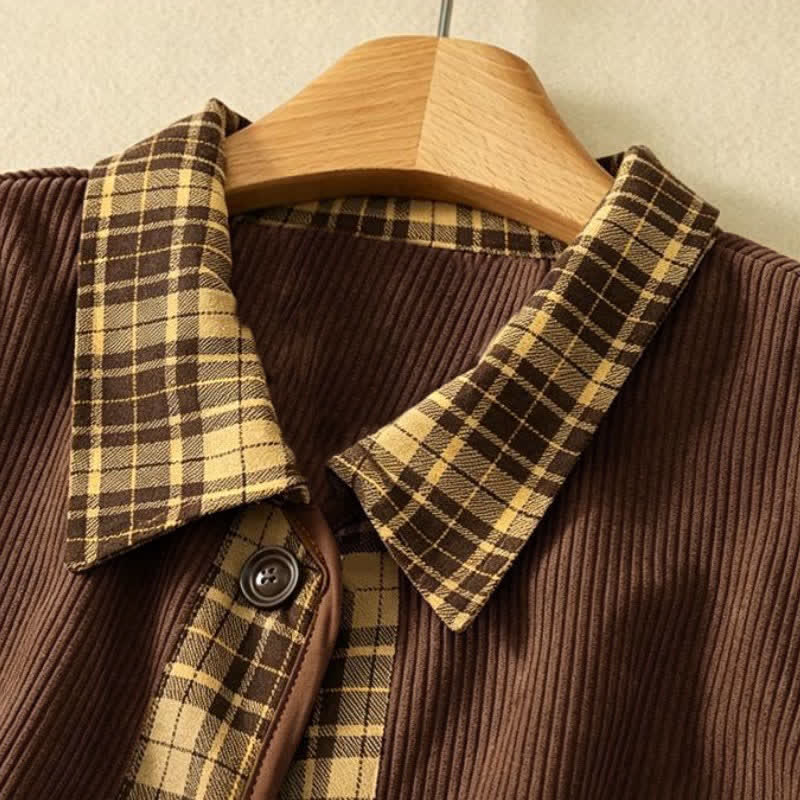 Buddha Stones Fall Vintage Button-Up Plaid Tank Top Corduroy Women's Vest With Pockets - image 1