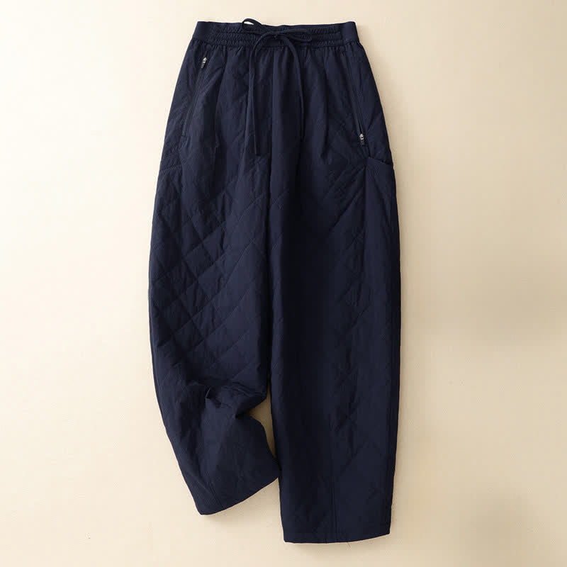 Buddha Stones Winter Casual Classic Drawstring Geometric Ankle Pants Women's Straight Leg Pants With Pockets - MidnightBlue - US8-10, UK/AU12-14, EU40-42 (2XL) - image 0