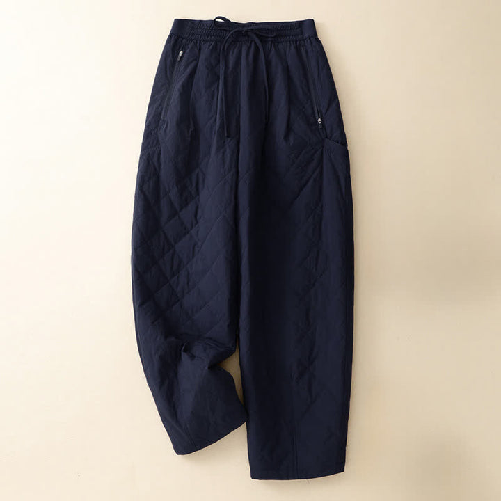 Buddha Stones Winter Casual Classic Drawstring Geometric Ankle Pants Women's Straight Leg Pants With Pockets - MidnightBlue - US8-10, UK/AU12-14, EU40-42 (2XL) - image 0