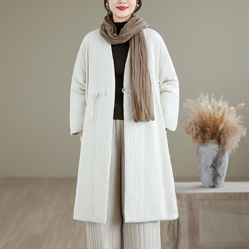 Buddha Stones Winter Casual Minimalist Drawstring Solid Women's Coat With Pockets - Beige - US8-10, UK/AU12-14, EU40-42 (XL) - image 13