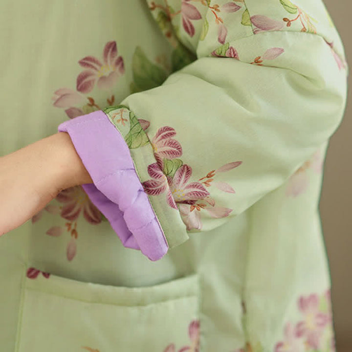 Buddha Stones Fall Winter Vintage Tang Style Frog Button Floral Pattern Women's Kimono With Pockets - image 7