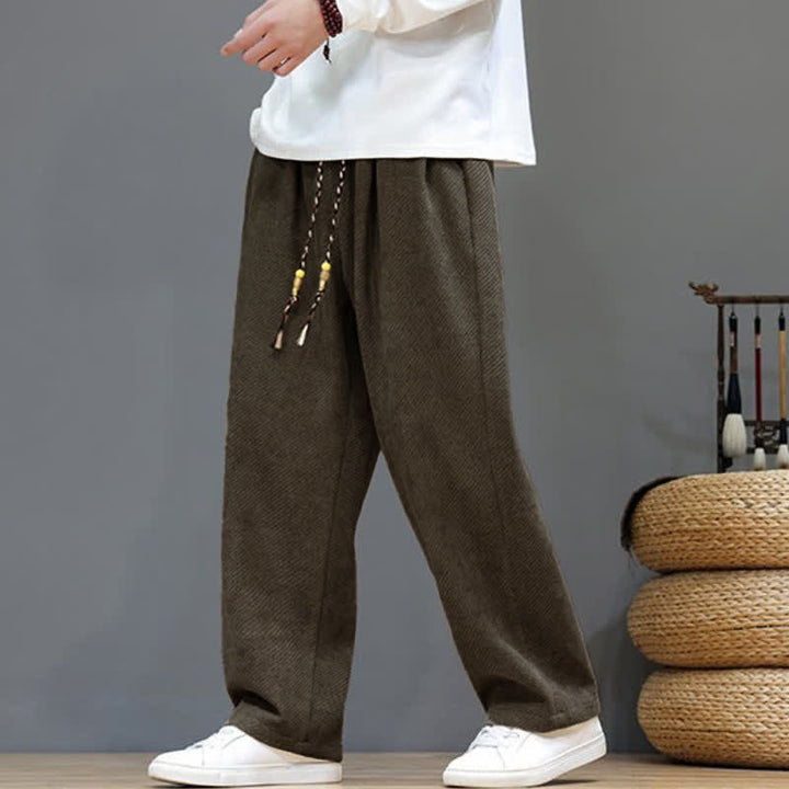 Buddha Stones Fall Winter Plain Classic Drawstring Solid Ankle Pants Corduroy Men's Straight Leg Pants With Pockets - image 4