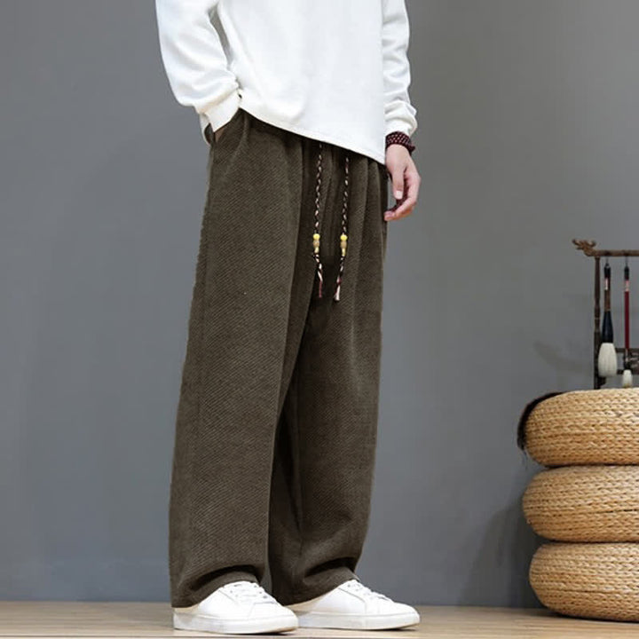 Buddha Stones Fall Winter Plain Classic Drawstring Solid Ankle Pants Corduroy Men's Straight Leg Pants With Pockets - image 5