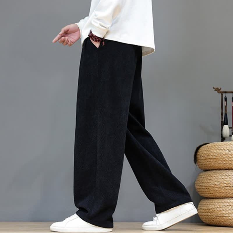 Buddha Stones Fall Winter Plain Classic Drawstring Solid Ankle Pants Corduroy Men's Straight Leg Pants With Pockets - image 17