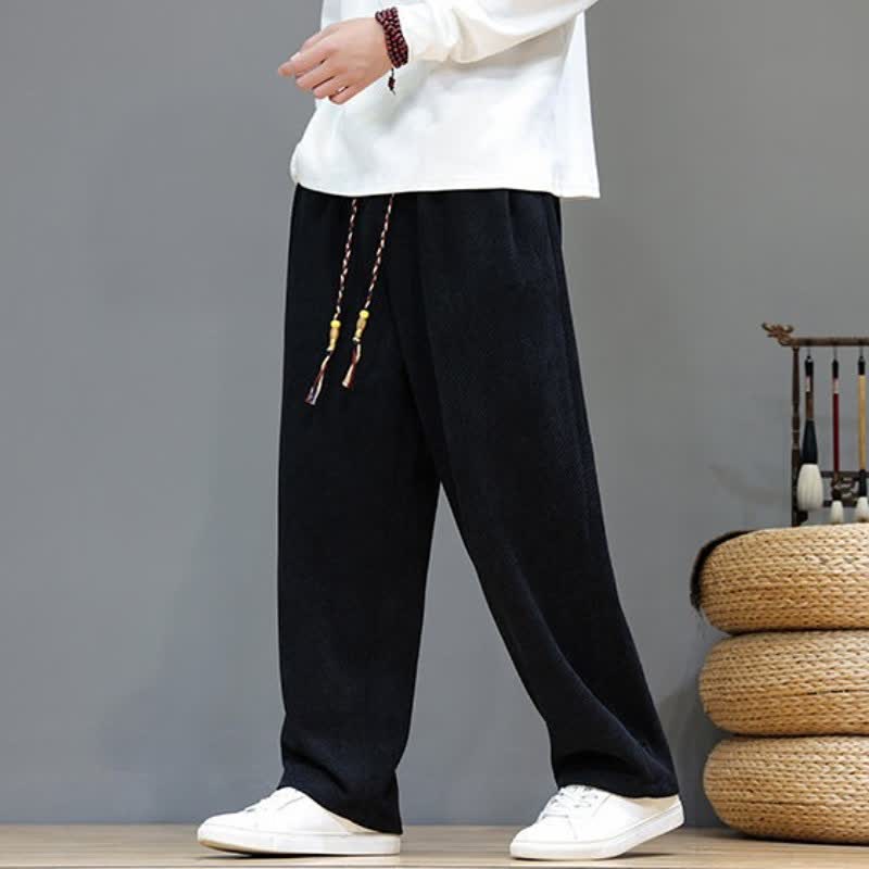 Buddha Stones Fall Winter Plain Classic Drawstring Solid Ankle Pants Corduroy Men's Straight Leg Pants With Pockets - image 18
