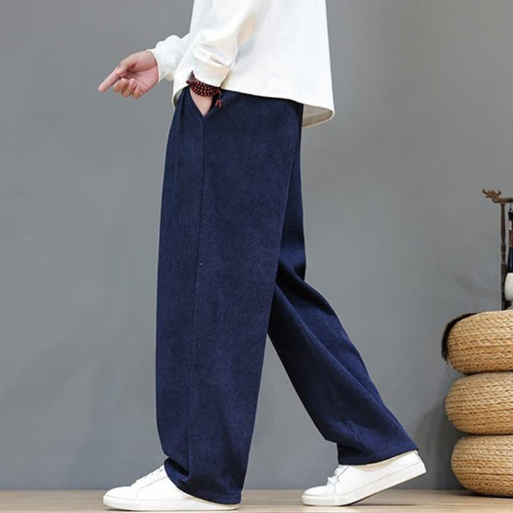 Buddha Stones Fall Winter Plain Classic Drawstring Solid Ankle Pants Corduroy Men's Straight Leg Pants With Pockets - image 23