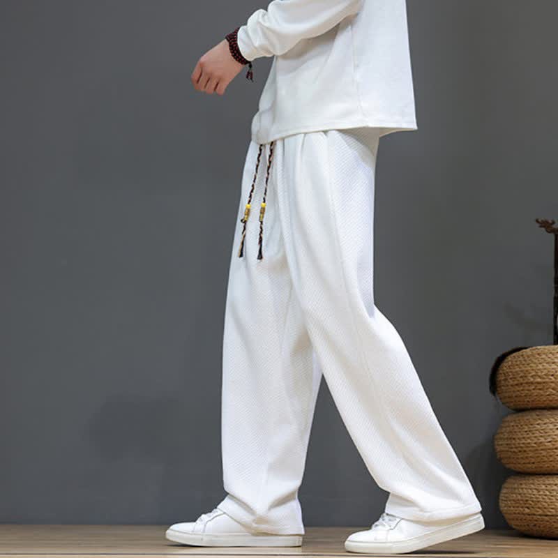 Buddha Stones Fall Winter Plain Classic Drawstring Solid Ankle Pants Corduroy Men's Straight Leg Pants With Pockets - image 33