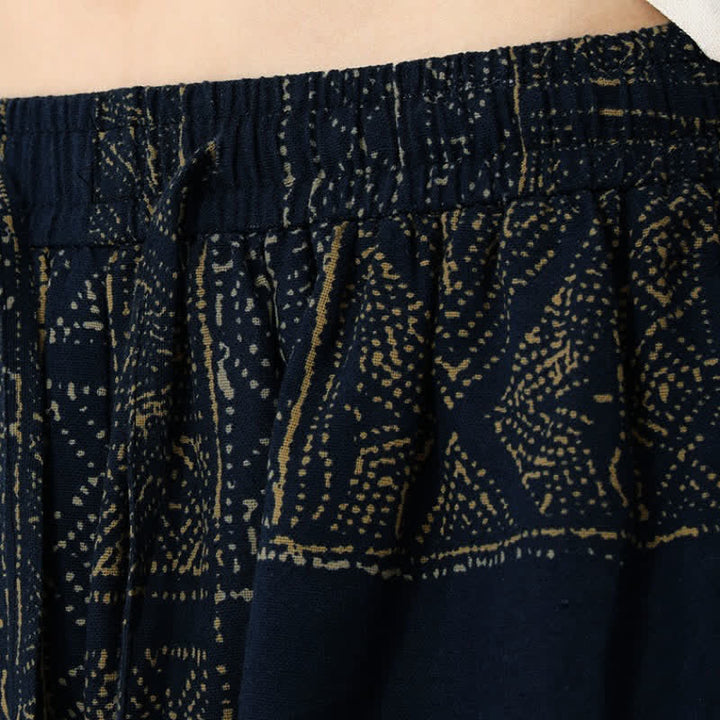 Buddha Stones Spring Fall Vintage Casual Drawstring Geometric Cropped Pants Men's Harem Pants With Pockets - image 9
