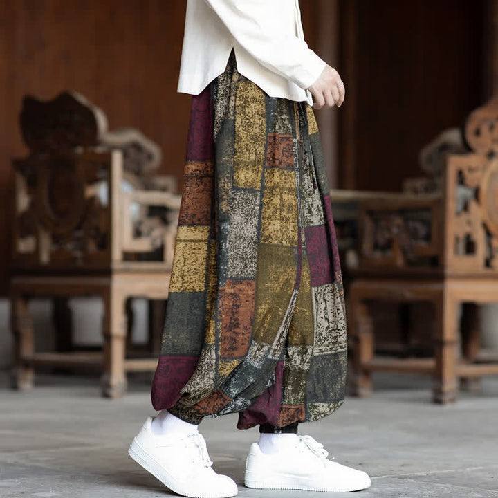 Buddha Stones Spring Fall Vintage Casual Drawstring Geometric Cropped Pants Men's Harem Pants With Pockets - image 12