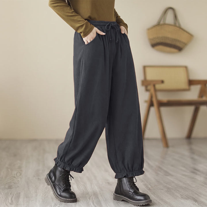 Buddha Stones Spring Casual Minimalist Drawstring Solid Ankle Pants Women's Harem Pants With Pockets - image 16