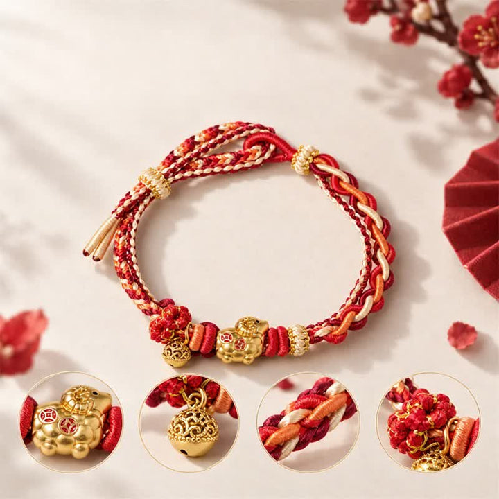 Buddha Stones Year of the Goat Copper Coins Sheep Ram Braided Red String Peace and Happiness Charm Bracelet - image 10