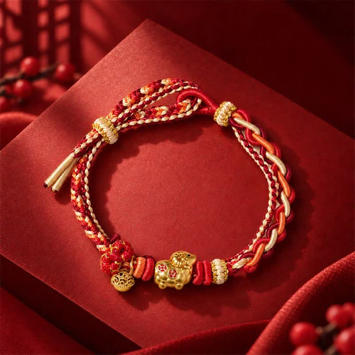 Buddha Stones Year of the Goat Copper Coins Sheep Ram Braided Red String Peace and Happiness Charm Bracelet - image 8
