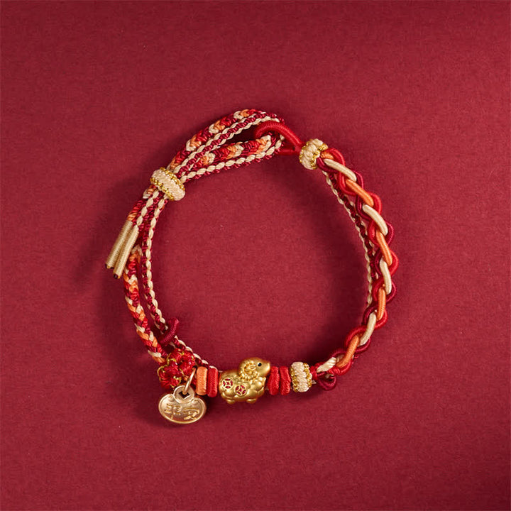 Buddha Stones Year of the Goat Copper Coins Sheep Ram Braided Red String Peace and Happiness Charm Bracelet - image 2