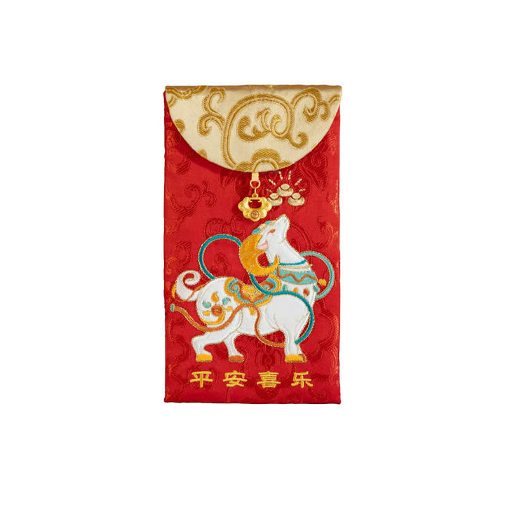 Buddha Stones Year of the Goat Embroidery Peace and Joy Luck New Year Red Envelope - image 5