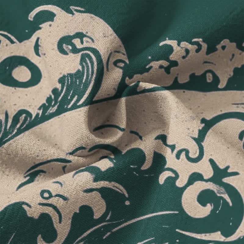 Buddha Stones Cotton Vintage Wave Cloud Pattern V-Neck Buttons Men's Long Sleeve Shirts - image 13