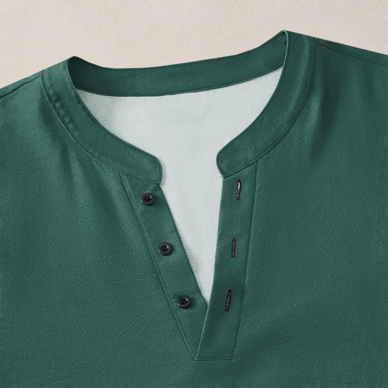 Buddha Stones Cotton Vintage Wave Cloud Pattern V-Neck Buttons Men's Long Sleeve Shirts - image 11