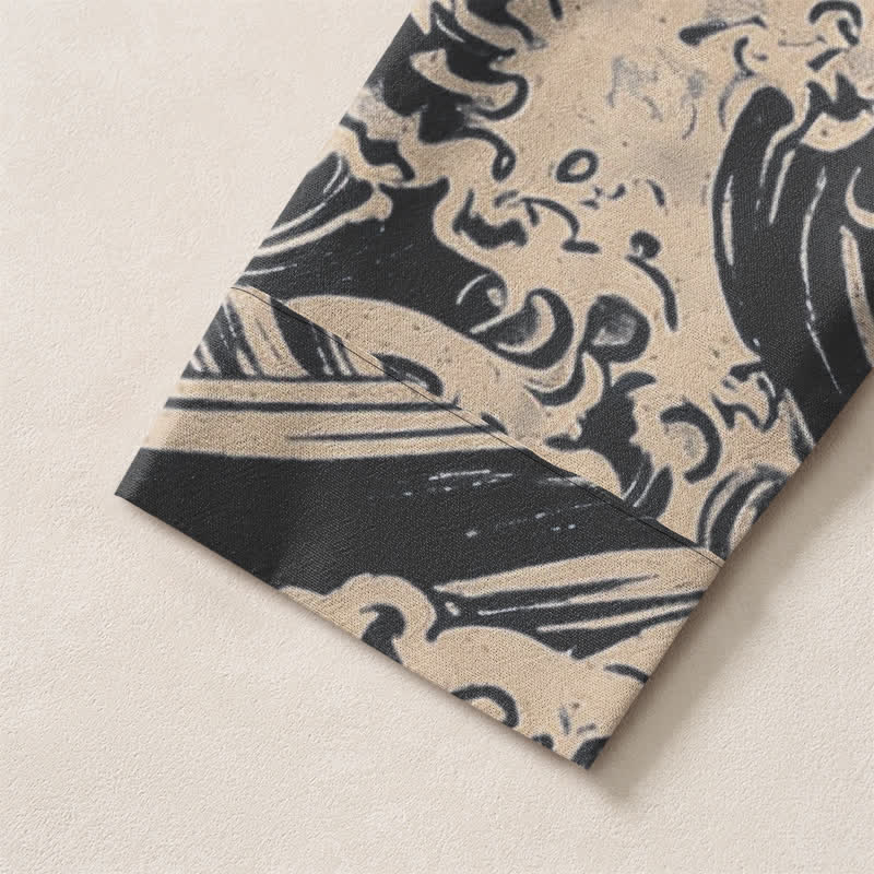 Buddha Stones Cotton Vintage Wave Cloud Pattern V-Neck Buttons Men's Long Sleeve Shirts - image 19