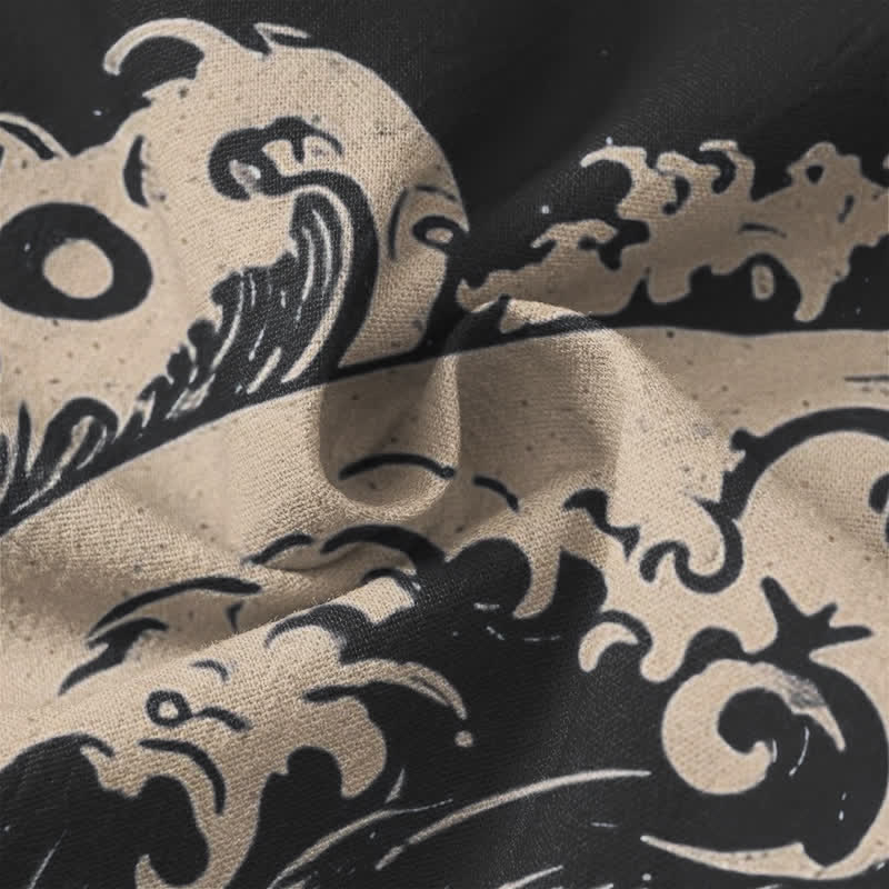 Buddha Stones Cotton Vintage Wave Cloud Pattern V-Neck Buttons Men's Long Sleeve Shirts - image 20