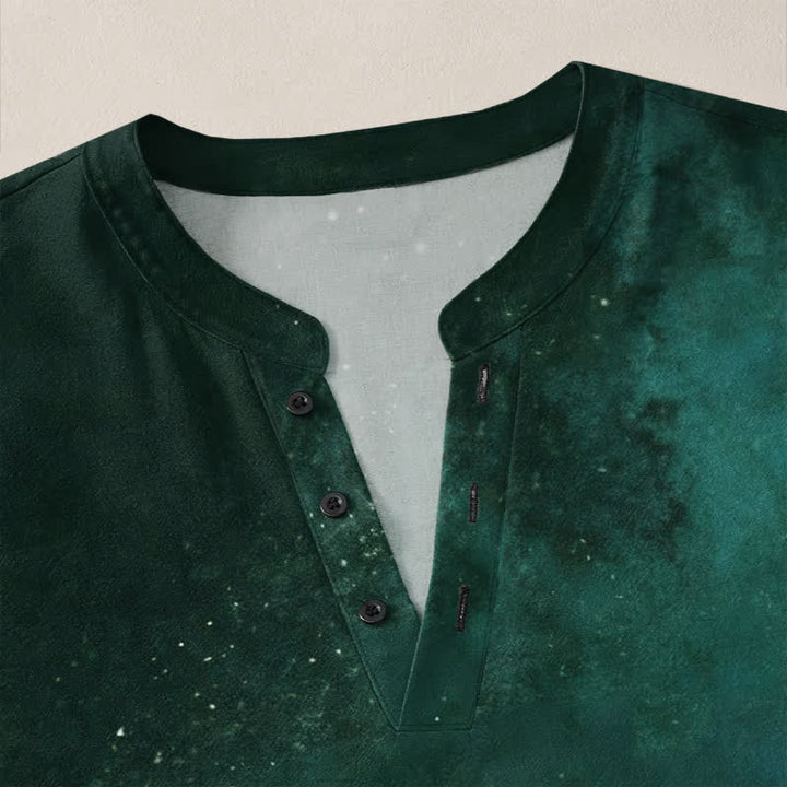 Buddha Stones Cotton Dandelion Seed Pattern V-Neck Buttons Men's Long Sleeve Shirts - image 11