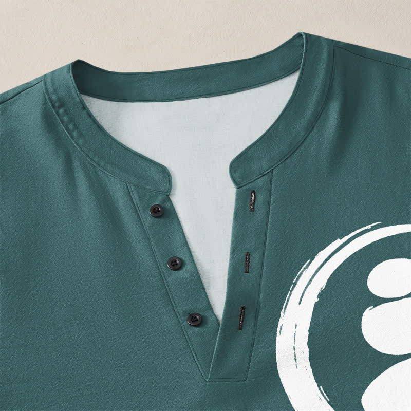 Buddha Stones Cotton Minimal Zen Symbol Pattern V-Neck Buttons Men's Long Sleeve Shirts - image 11