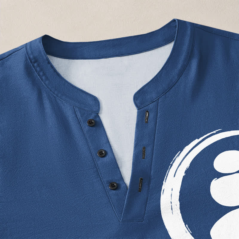 Buddha Stones Cotton Minimal Zen Symbol Pattern V-Neck Buttons Men's Long Sleeve Shirts - image 18