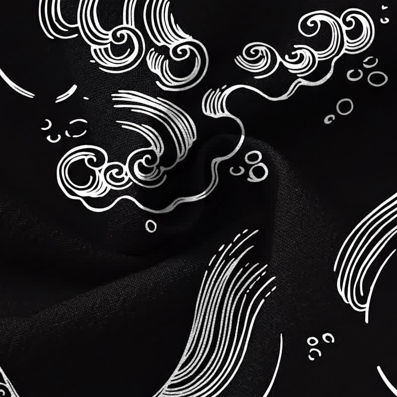 Buddha Stones Cotton Cloud Wave Pattern V-Neck Buttons Men's Long Sleeve Shirts - image 13