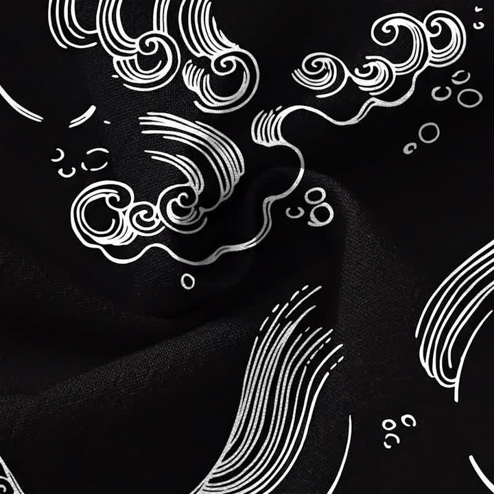Buddha Stones Cotton Cloud Wave Pattern V-Neck Buttons Men's Long Sleeve Shirts - image 13