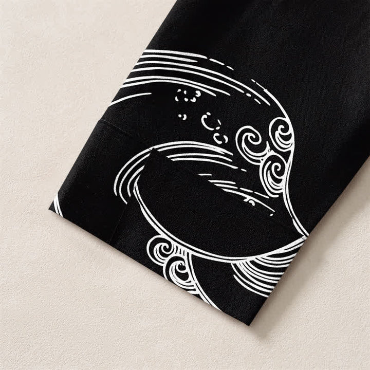 Buddha Stones Cotton Cloud Wave Pattern V-Neck Buttons Men's Long Sleeve Shirts - image 12