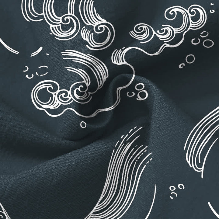 Buddha Stones Cotton Cloud Wave Pattern V-Neck Buttons Men's Long Sleeve Shirts - image 20