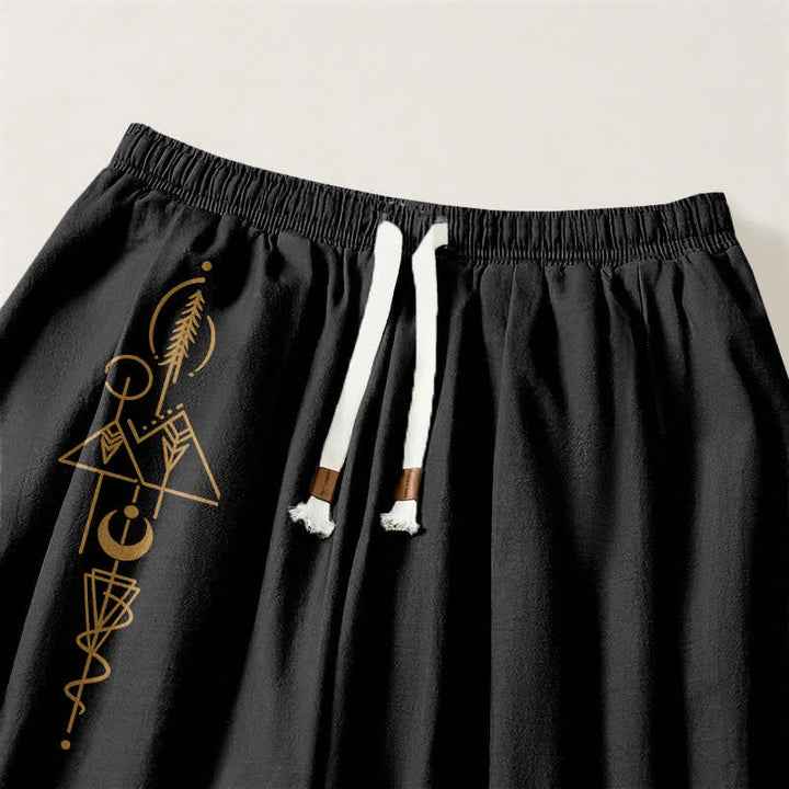 Buddha Stones Pure Cotton Moon Phase Sun Pattern Drawstring Men's Harem Pants With Pockets - image 3
